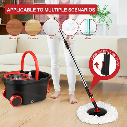 Spin Mop and Bucket with Wringer Set on Wheels, 360°