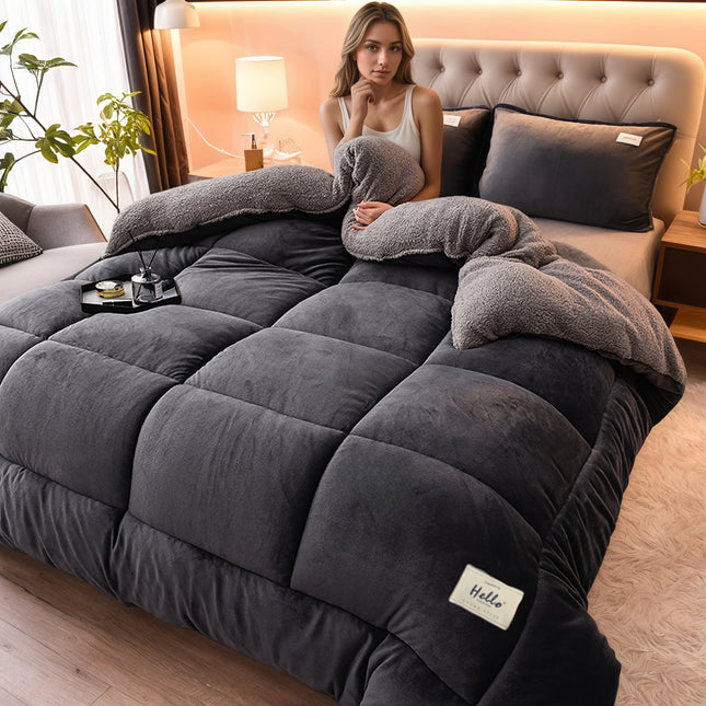 1pc Thick Plush Winter Quilt - Ultra Soft & Extra Warm Milk Fleece Comforter with Reverse