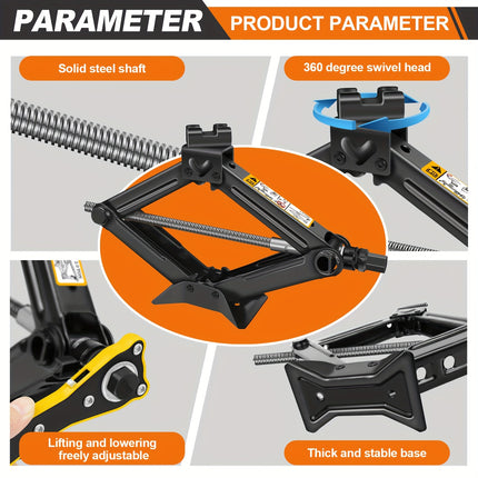 Scissor Jack for Car, 2Ton Car Lifting Scissor Jack with Ratchet, Heavy Duty Steel Scissor Jack