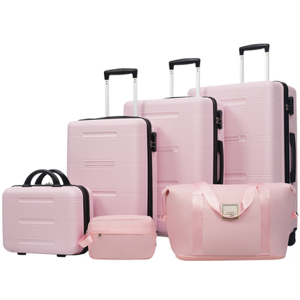 6 Piece Luggage Set,Lightweight Hardshell Suitcase with Double Spinner Wheels Handle Password Lock,14 IN Cosmetic Case 20/24/28 IN Luggages with Duffel Bag and Toiletry Bag