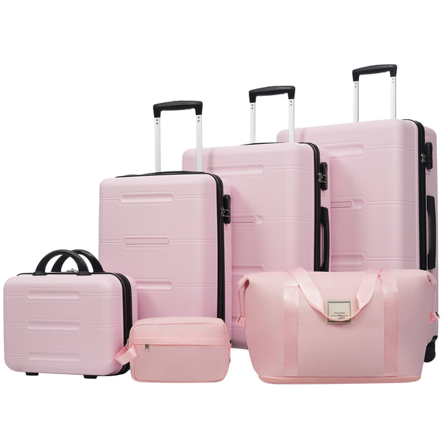 6 Piece Luggage Set,Lightweight Hardshell Suitcase with Double Spinner Wheels Handle Password Lock,14 IN Cosmetic Case 20/24/28 IN Luggages with Duffel Bag and Toiletry Bag