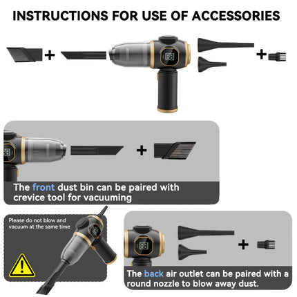 Handheld Vacuum Cleaner, USB Rechargeable, Wireless, with LED Display