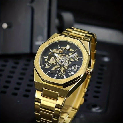 Fashion Men's Luxury Automatic Mechanical Watch - Stainless Steel Black Dial, Alloy Case, Alloy Dial,