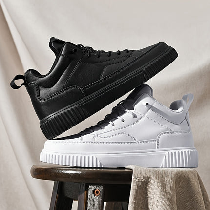 Men's Trendy Solid Ankle Skate Shoes, Wear-resistant Non Slip Lace-up Casual Sneakers For Outdoor