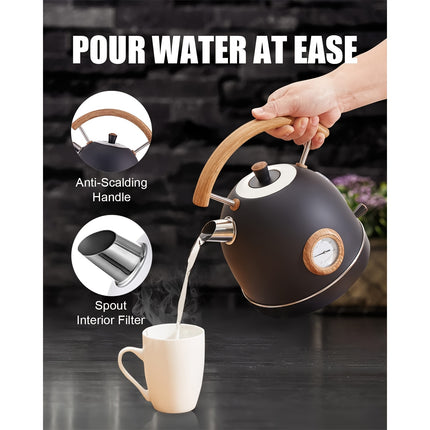 Electric Kettle, Vintage Design, Equipped with a Thermometer, 1.7 Liters Capacity