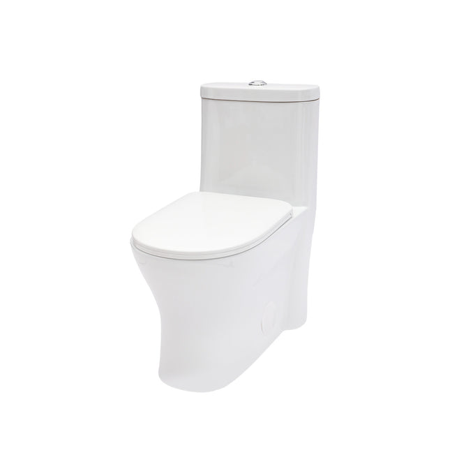 Ceramic One-Piece Toilet for Bathroom, 12-inch Rough-In, Dual Flush 1.22/1.6 GPF, Soft-Closing Seat, White, Ceramic, 26.56 x 14.31 x 30.31 inches