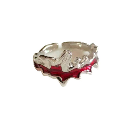Rare Design Flame-red Irregularly Pleated French-style Open Ring For Women