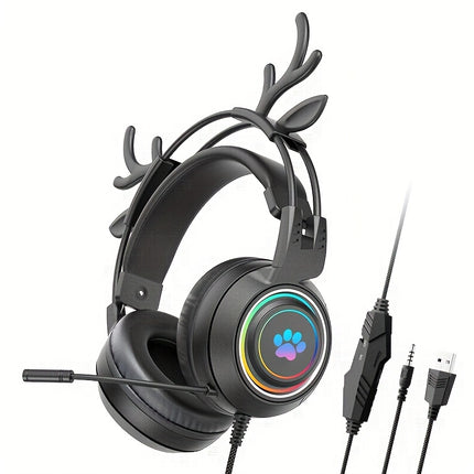 The SY-G25 Cute Deer Ear Gaming Headset Is a Wired, Over-Ear Headphone Designed for Esports.
