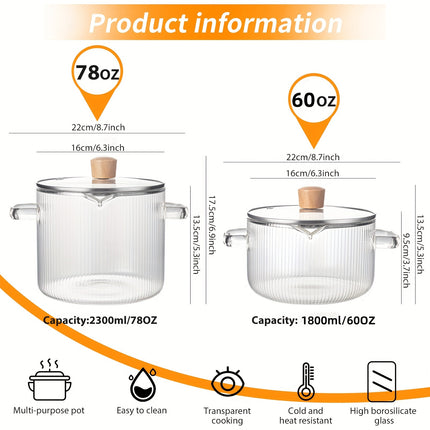 2Pcs Glass Pots for Cooking with Lids Simmer Pots Glass Saucepan Stovetop Pots