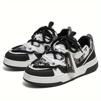Men's Versatile Street Style Skateboot Shoes - Casual Fashion Sneakers in Red & White with Abstract Pattern,