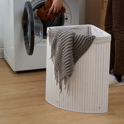 White Triangle Foldable Laundry Basket Woven Bamboo Basket With Lid