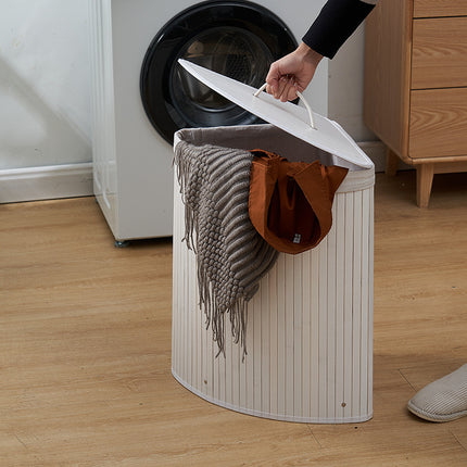White Triangle Foldable Laundry Basket Woven Bamboo Basket With Lid
