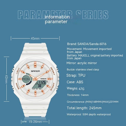 Multifunctional Sports Waterproof Double Display Electronic Watch