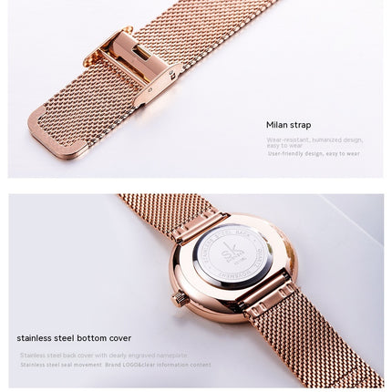 Women's Fashion Simple Geometric Quartz Watch Mesh Strap Watch
