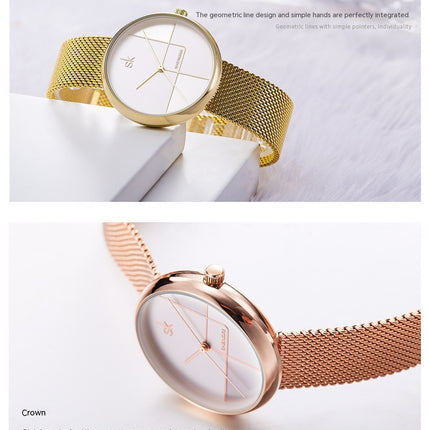 Women's Fashion Simple Geometric Quartz Watch Mesh Strap Watch