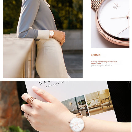 Women's Fashion Simple Geometric Quartz Watch Mesh Strap Watch