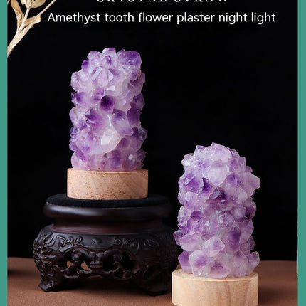 Natural Amethyst Vug Tooth Flower Mini Night Light Usb Plug-in