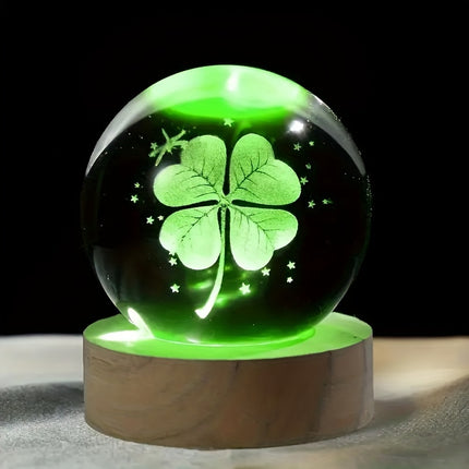 A Crystal Ball with 7 Colors, a Four-Leaf Clover Night Light Warm Glow, USB Powered with a Wooden Base