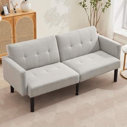 Sofa Bed, PU Leather Small Couch Sofa with Wood Legs&700lbs Capacity, Adjustable Folding Loveseat