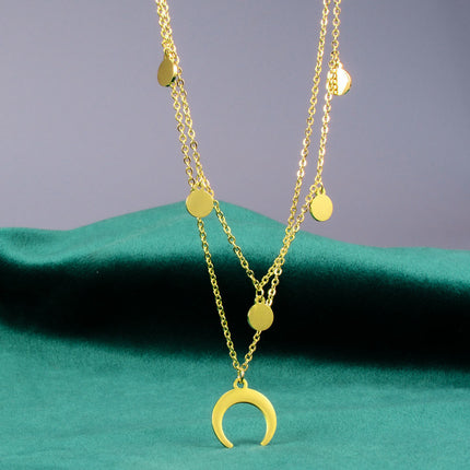 Asterism Round Round Plate Inverted Crescent Moon Necklace