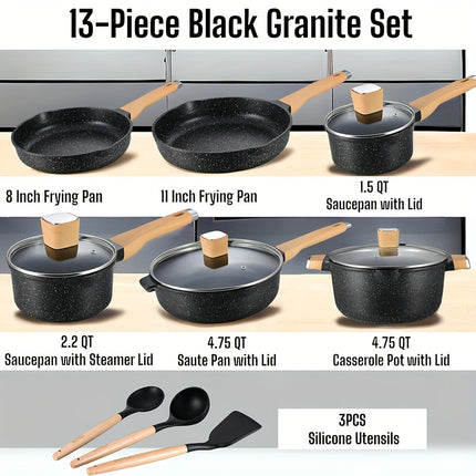 Pots and Pans Set with Lids, Granite Stone Cookware Sets Suitable for Gas, Electric,
