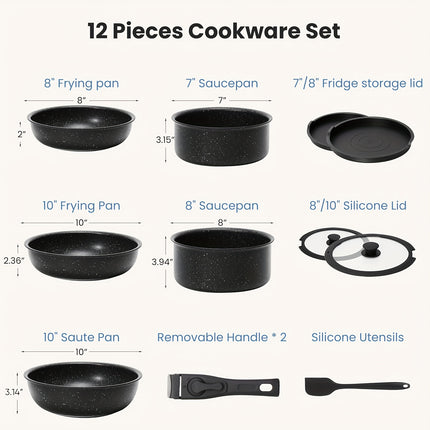Cookware Set - Pots and Pans Set with Detachable Handle, Induction, Dishwasher Oven Safe