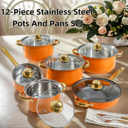 12pcs 10pcs Classic Cookware Set Stainless Steel Pots And Pans Set Pots For Cooking,