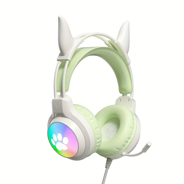 Cute Gaming Headphones with Glowing Effects - USB-Powered, Push Button Control, Microphone