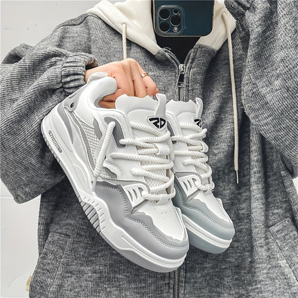 Men's Colorblock Cute Skate Sneakers with Thick PVC Sole & Cushioning - Lightweight Low-Top Lace-Up Sport Shoes