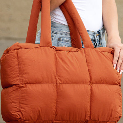 Cinnamon Solid Quilted Puffy Zipped Large Tote Bag