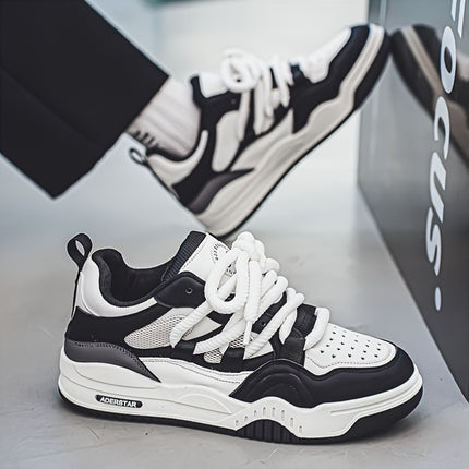 Men'S Color Block Skate Shoes, Lace Up Comfy Non Slip Stree Style Sneakers