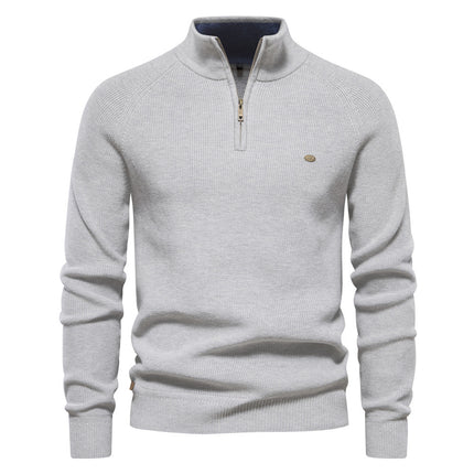 Men's Zipper Stand Collar Knitted Sweater Fashion Slim Solid Color