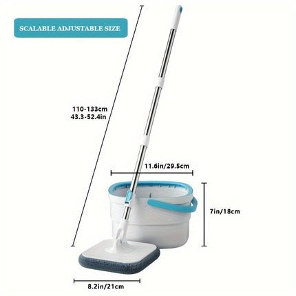 1set, Three Fiber Cloth Heads, Rotating Head Hand-free Mop with Bucket for Sewage Separation