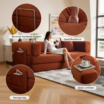 Sofa Bed | Convertible Floor Boneless Couch with Comfy Pillow, Modular Modern Corduroy Sofa