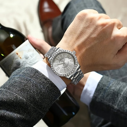 Men'S Casual Classic Automatic Mechanical Watch with Luxury Rhinestone Scale,