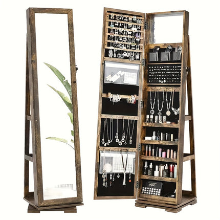 1pc 360° Rotation With Full-length Mirror Storage Cabinet