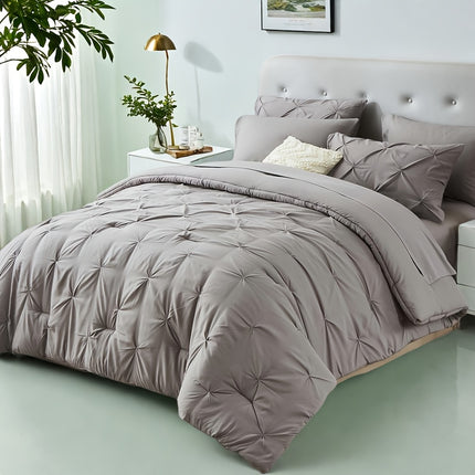 5/7pcs Luxury Bedding Set - Ultra-Soft Fluffy Fiber Fill, All-Season Queen Size Bed Comforter, Flat Sheet