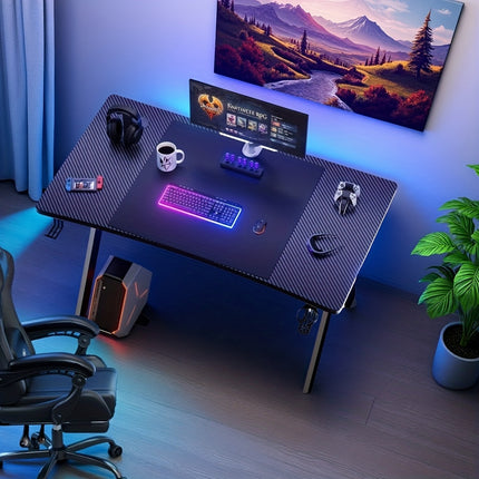 Gaming Table, Ergonomic Carbon Fiber Gamer Table, 120/140cm Computer Table with Cup Holder