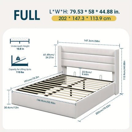 Storage Bed, Modern Wingback Upholstered Headboard, Hydraulic Platform Bed, Wooden