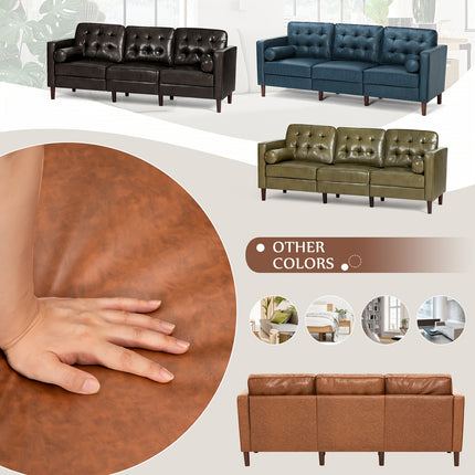 Inches Premium Faux Leather Sofa with 2 Bolster Pillows, Modern 3-seat Sofa