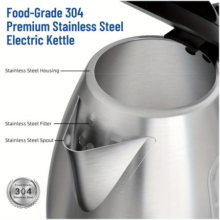 Electric Kettle with Water Window & Stainless Steel Body - 1200W Fast Heating, Auto Shut-Off, BPA-Free