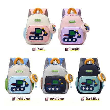 Kids' Cartoon Construction Vehicle Backpack Adjustable Straps, Lightweight,