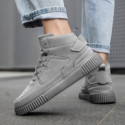 Fashion-Forward, Men's Trendy Solid High Top Skate Shoes, Comfy Non Slip Casual Lace Up Sneakers for Men's