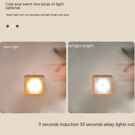Nordic Kitchen Cabinet Sensor Light Hallway Bedroom Bedside Led Small Night Lamp Wood Grain Infrared Sensor Lamp