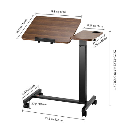 Table with Flip Desktop and 4 Wheels, Height & Angle Adjustable Rolling Laptop Desk with Cup Holder