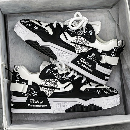 Men's & Low-Top Skate Sneakers - White/Black PU Upper
