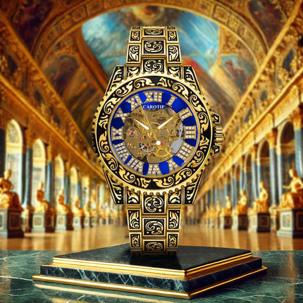 1pc Men'S Luxury Mechanical Watch with Roman Numeral Dial, Blue Hands & Golden-Tone Markers
