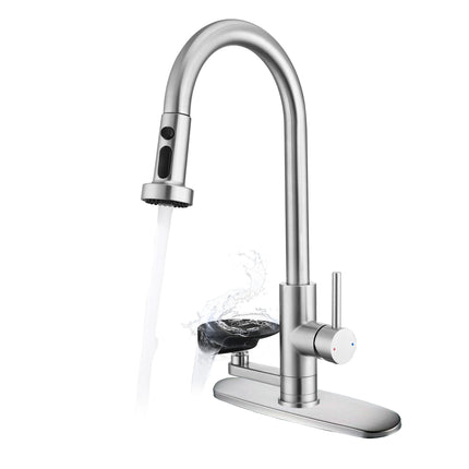 3-in-1 Kitchen Faucet with Press-Type Glass Rinser, High-Arc Pull-Down Sprayer, 3 Function Spray Mode, Brushed Nickel Finish, 9.44-Inch Spout Height, Stainless Steel & ABS Construction