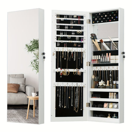 Full Length Mirror Jewelry Armoire Cabinet with Jewelry Storage Baskets,