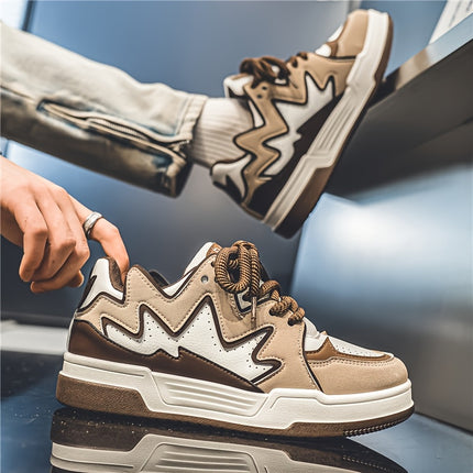 Men's Heavy-Duty Thick-Sole Sneakers Round Toe Low-Top Lace-Up Skate Shoes Suitable